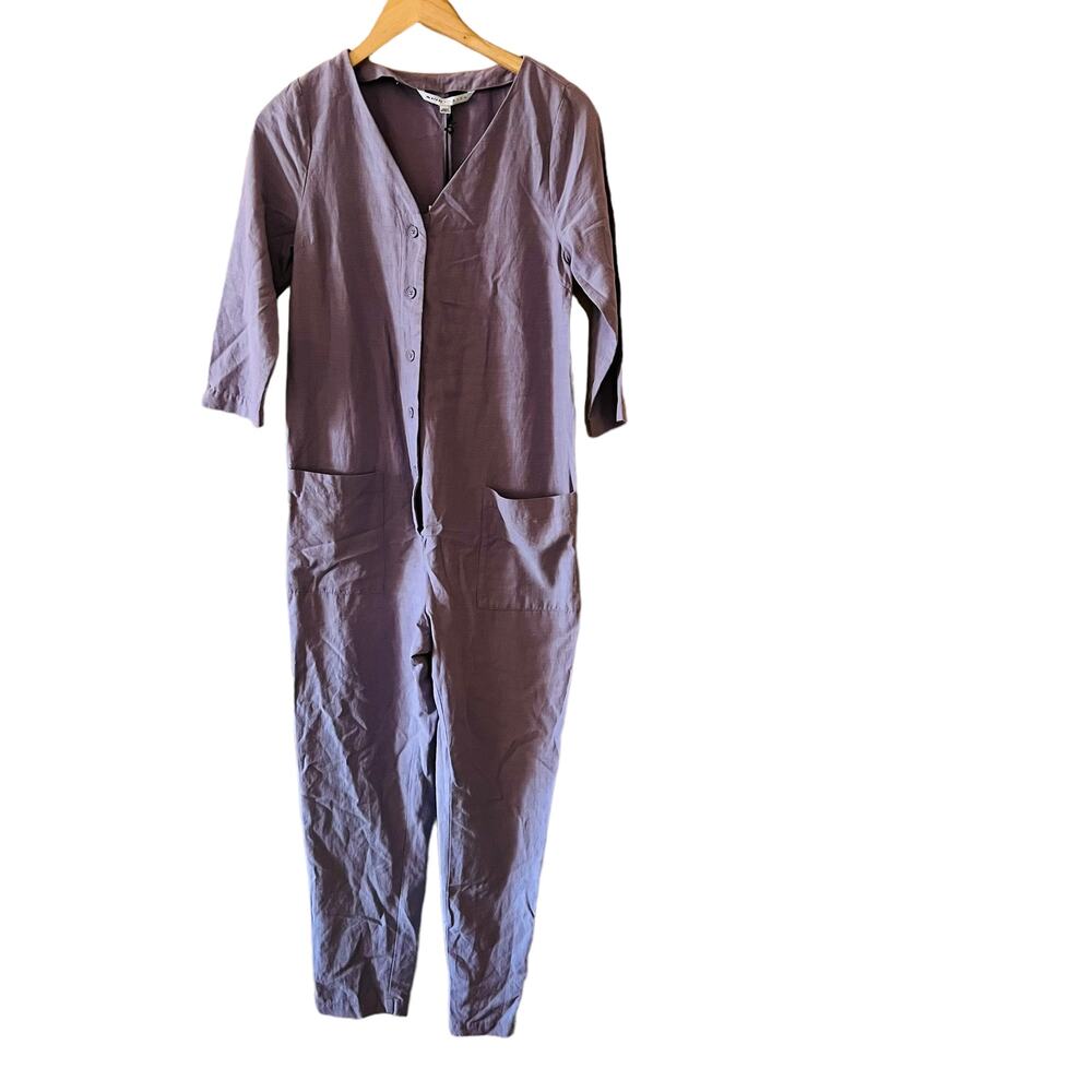 The Nines By Hatch Half Button Up Jumpsuit Size XS NWT Purple - Picture 2 of 9